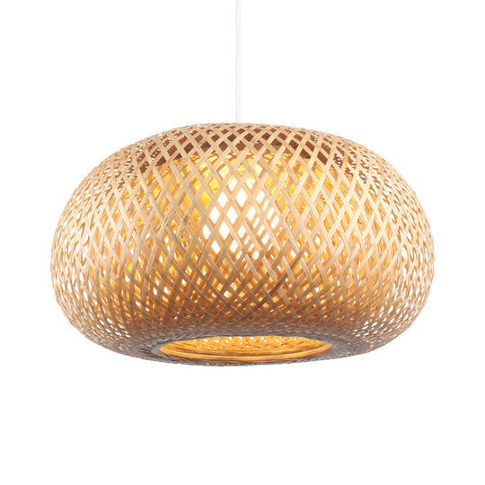 Contemporary Bamboo Donut Pendant: 1-Head Wood Ceiling Light