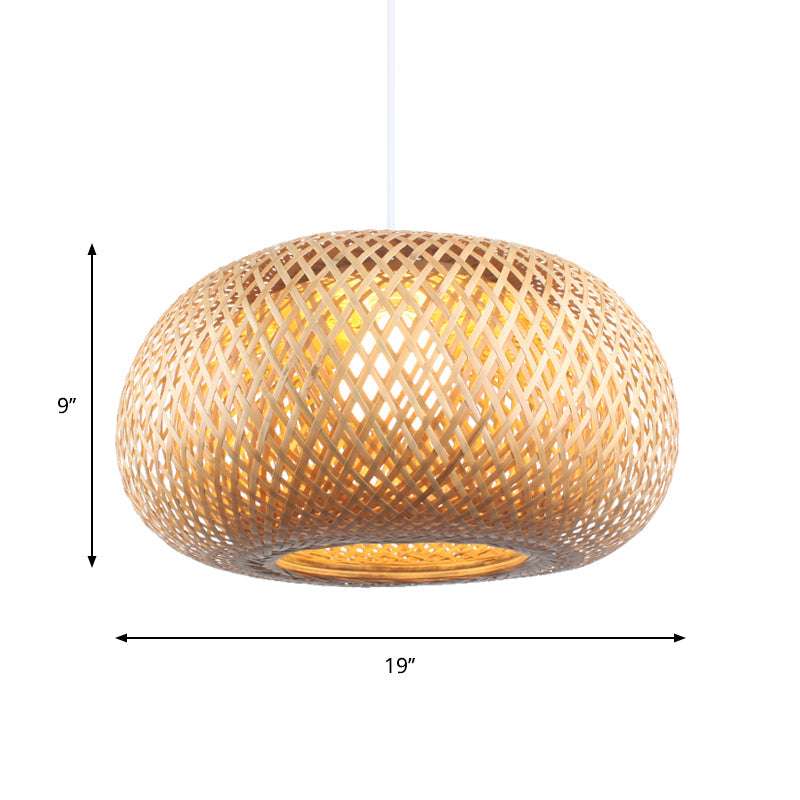 Contemporary Bamboo Donut Pendant: 1-Head Wood Ceiling Light