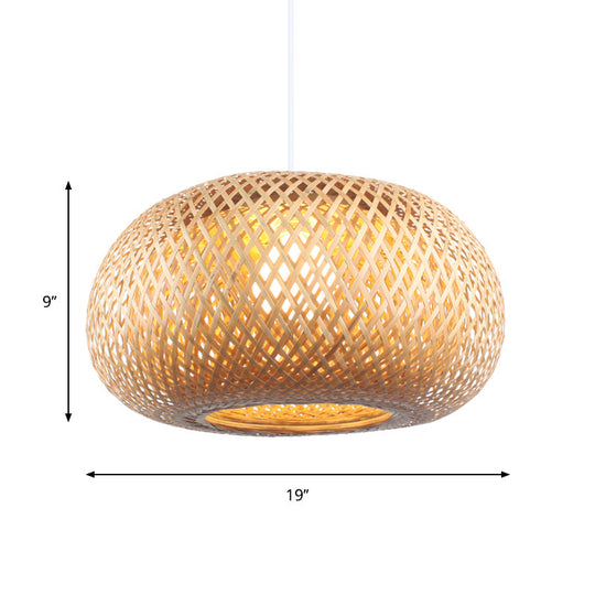 Contemporary Bamboo Donut Pendant: 1-Head Wood Ceiling Light