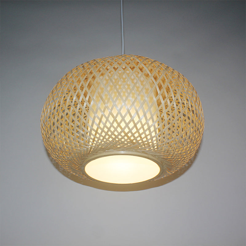 Traditional Bamboo Pendant Light With Wood/Coffee Pumpkin Design - Ideal For Restaurants Wood