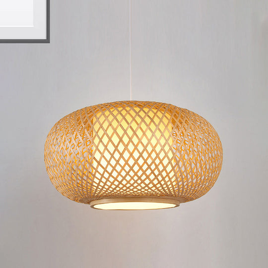 Traditional Bamboo Pendant Light With Wood/Coffee Pumpkin Design - Ideal For Restaurants