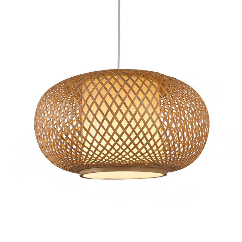 Bamboo Pendant Light with Pumpkin Design, Perfect for Restaurant - 1 Bulb Hanging Kit