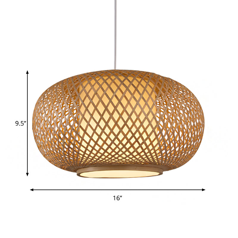 Bamboo Pendant Light with Pumpkin Design, Perfect for Restaurant - 1 Bulb Hanging Kit