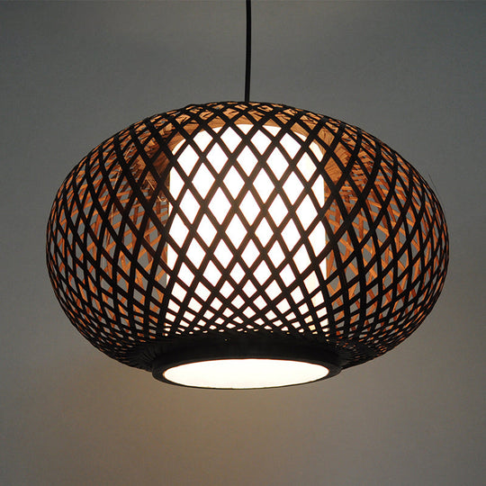 Bamboo Pendant Light with Pumpkin Design, Perfect for Restaurant - 1 Bulb Hanging Kit