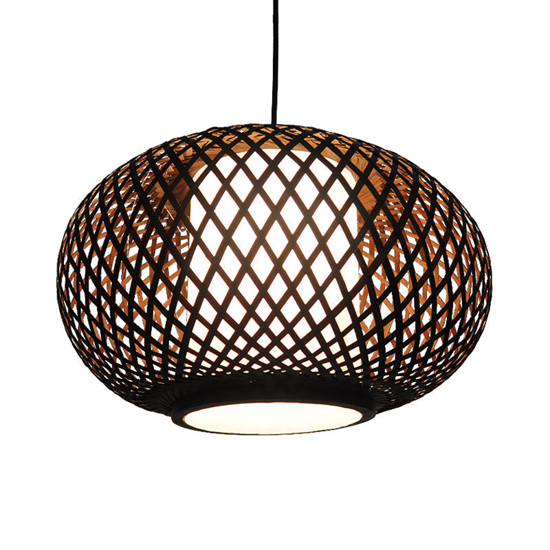 Bamboo Pendant Light with Pumpkin Design, Perfect for Restaurant - 1 Bulb Hanging Kit