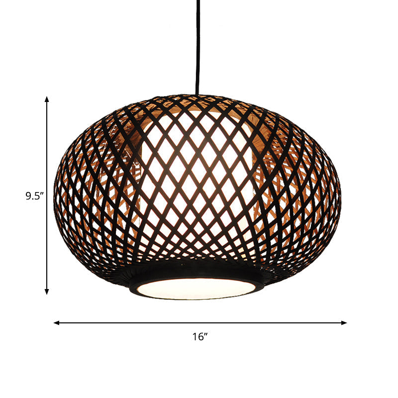 Bamboo Pendant Light with Pumpkin Design, Perfect for Restaurant - 1 Bulb Hanging Kit