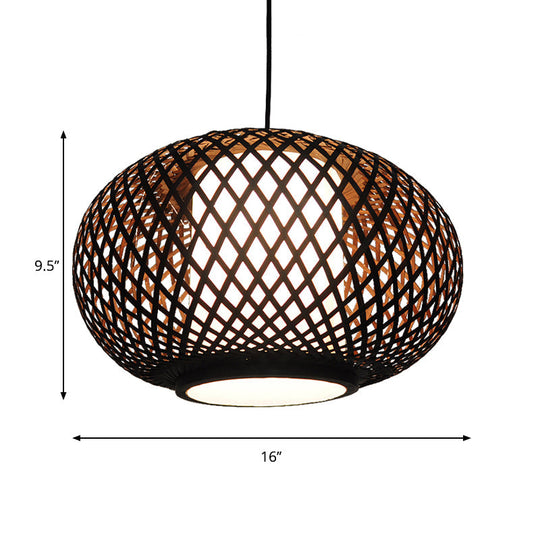 Bamboo Pendant Light with Pumpkin Design, Perfect for Restaurant - 1 Bulb Hanging Kit