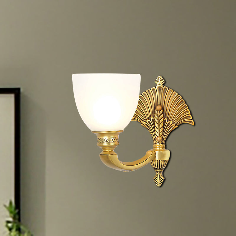 Vintage Glass Wall Sconce - Elegant Gold-Finished Bedroom Lamp With Frosted Bowl Shade 1 / Gold