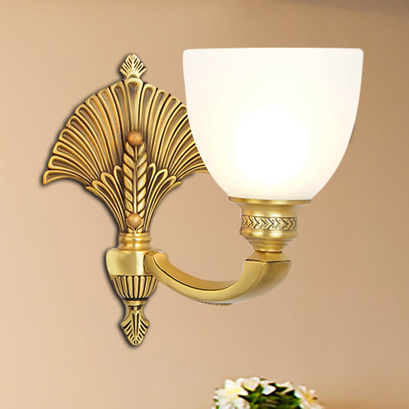 Vintage Glass Wall Sconce - Elegant Gold-Finished Bedroom Lamp With Frosted Bowl Shade