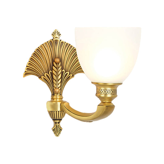 Vintage Glass Wall Sconce - Elegant Gold-Finished Bedroom Lamp With Frosted Bowl Shade