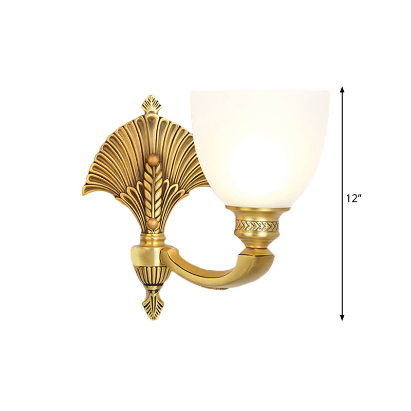 Vintage Glass Wall Sconce - Elegant Gold-Finished Bedroom Lamp With Frosted Bowl Shade