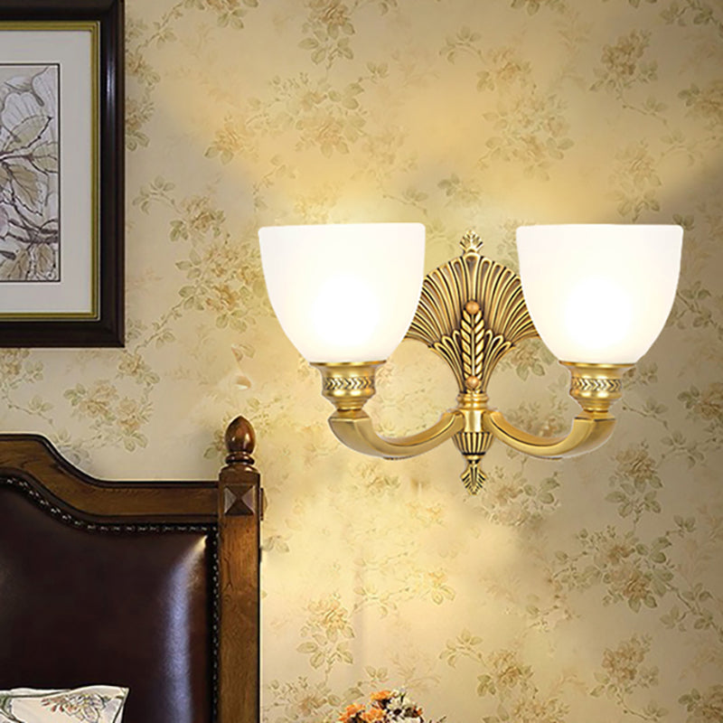 Vintage Glass Wall Sconce - Elegant Gold-Finished Bedroom Lamp With Frosted Bowl Shade