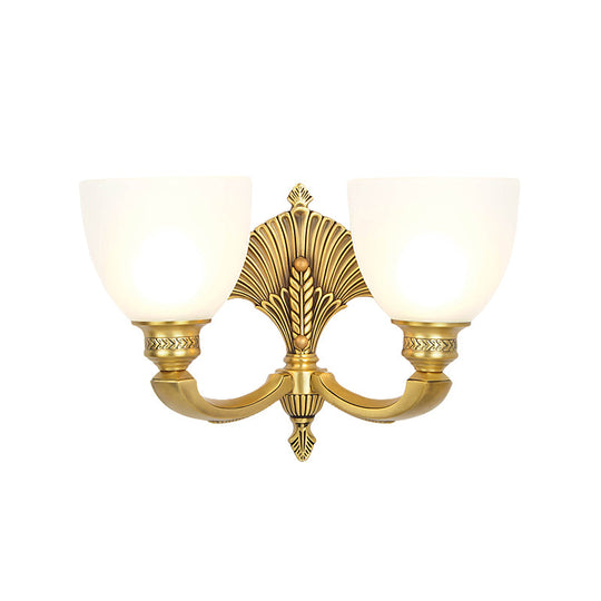 Vintage Glass Wall Sconce - Elegant Gold-Finished Bedroom Lamp With Frosted Bowl Shade