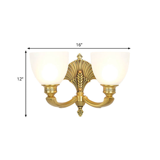 Vintage Glass Wall Sconce - Elegant Gold-Finished Bedroom Lamp With Frosted Bowl Shade