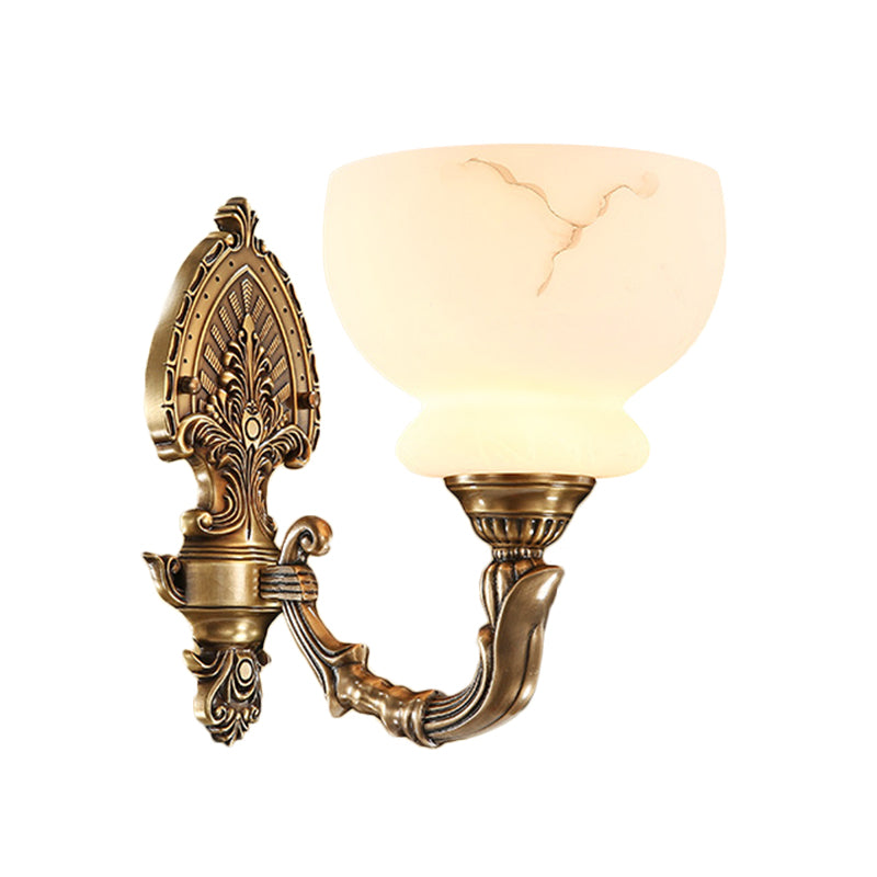 Colonial Style Gold Wall Mount Light With Frosted Glass Shade - Ideal For Living Room