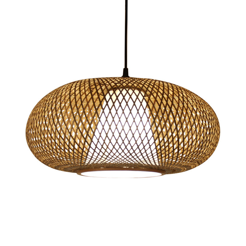 Curved Bamboo Pendant Drum Light with Tradition Design - 12"/14"/16" Wide Hanging Lamp Kit