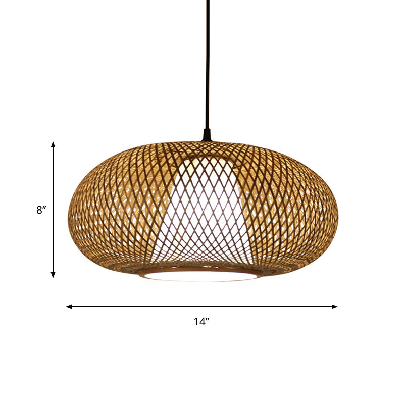 Curved Bamboo Pendant Drum Light with Tradition Design - 12"/14"/16" Wide Hanging Lamp Kit