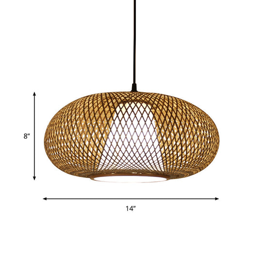 Curved Bamboo Pendant Drum Light with Tradition Design - 12"/14"/16" Wide Hanging Lamp Kit