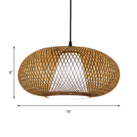 Curved Bamboo Pendant Drum Light with Tradition Design - 12"/14"/16" Wide Hanging Lamp Kit