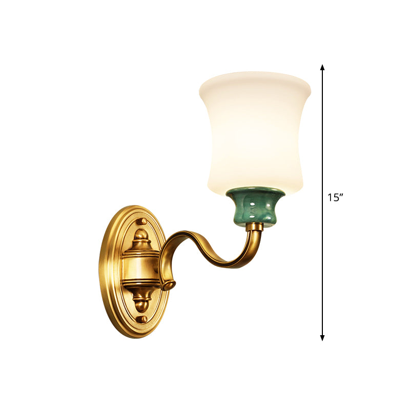 Vintage Style Metal Wall Sconce With Gold Finish Bell Design And Milky Glass Shade