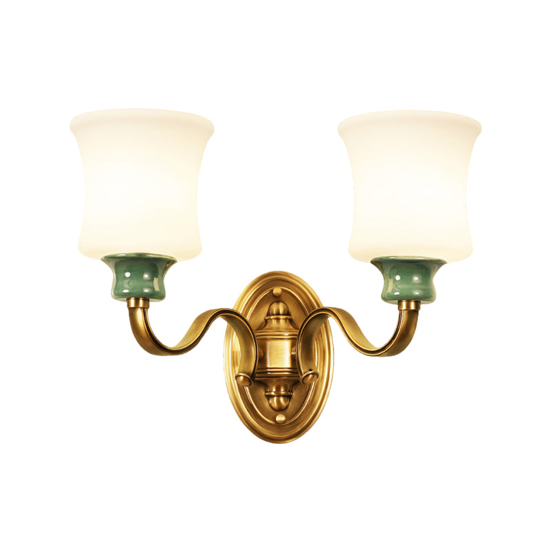 Vintage Style Metal Wall Sconce With Gold Finish Bell Design And Milky Glass Shade