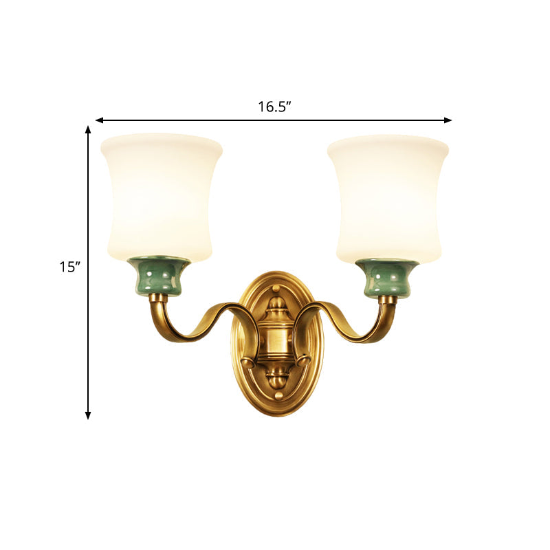 Vintage Style Metal Wall Sconce With Gold Finish Bell Design And Milky Glass Shade