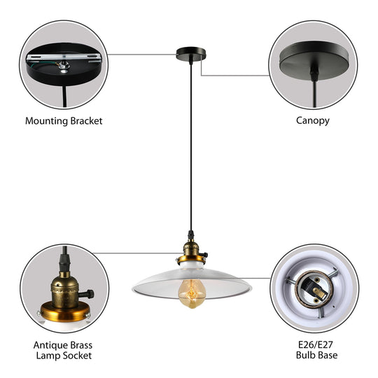 Industrial Style Saucer Metal Pendant Ceiling Light in Black/White for Living Room