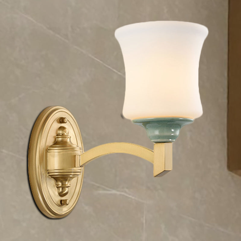 Modern Bell Shade Wall Light Sconce In Gold For Dining Room With Frosted Glass