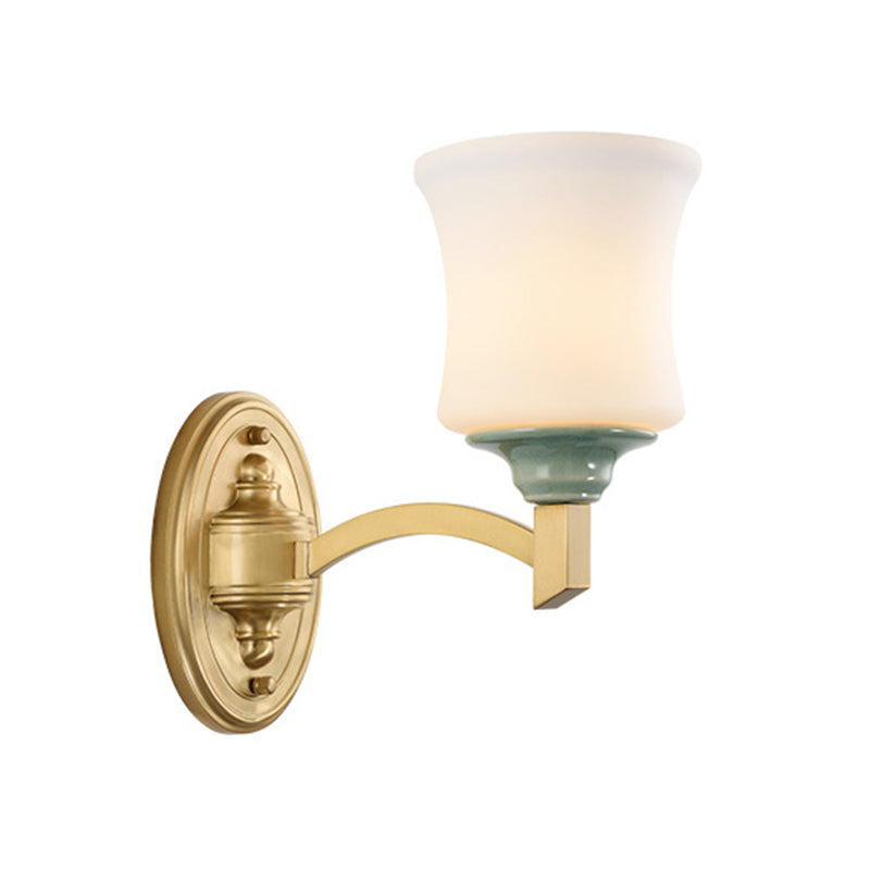 Modern Bell Shade Wall Light Sconce In Gold For Dining Room With Frosted Glass