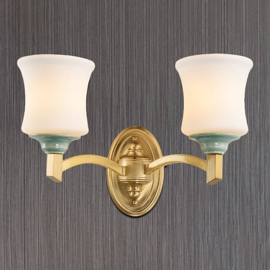 Modern Bell Shade Wall Light Sconce In Gold For Dining Room With Frosted Glass 2 /