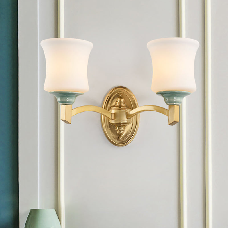 Modern Bell Shade Wall Light Sconce In Gold For Dining Room With Frosted Glass