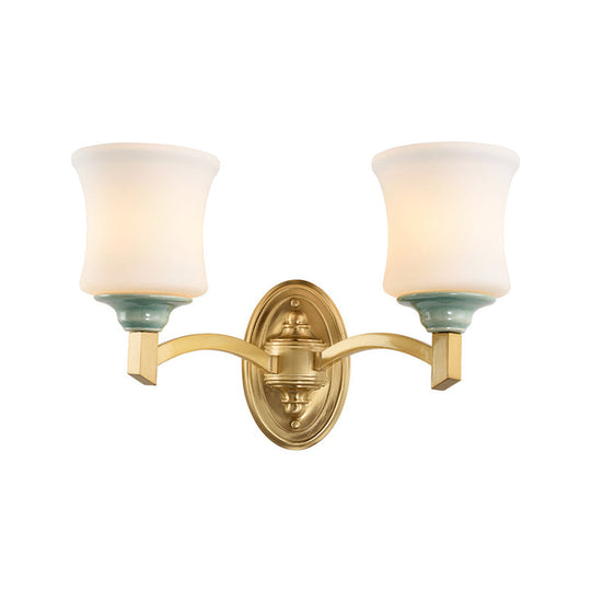 Modern Bell Shade Wall Light Sconce In Gold For Dining Room With Frosted Glass