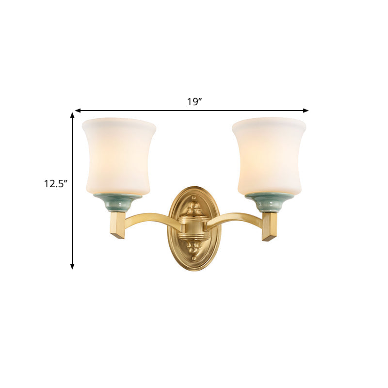 Modern Bell Shade Wall Light Sconce In Gold For Dining Room With Frosted Glass