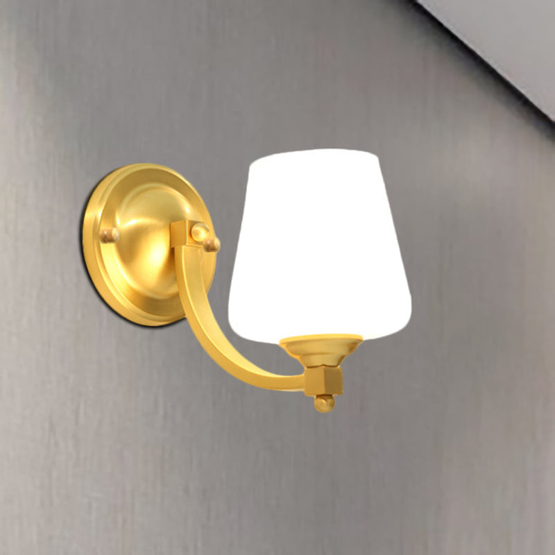 Modern Gold 1/2-Bulb Wall Sconce Lamp With White Glass Cup Design For Bedroom Lighting 1 /