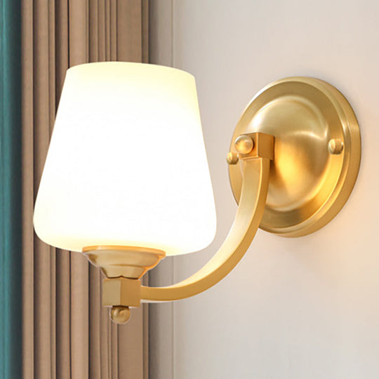 Modern Gold 1/2-Bulb Wall Sconce Lamp With White Glass Cup Design For Bedroom Lighting