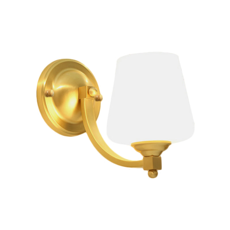 Modern Gold 1/2-Bulb Wall Sconce Lamp With White Glass Cup Design For Bedroom Lighting