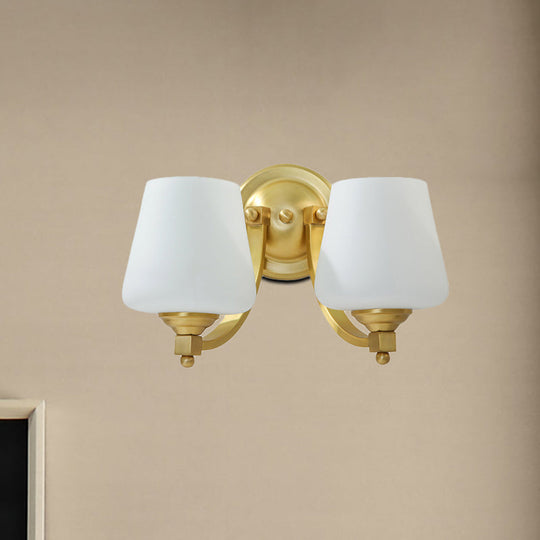 Modern Gold 1/2-Bulb Wall Sconce Lamp With White Glass Cup Design For Bedroom Lighting