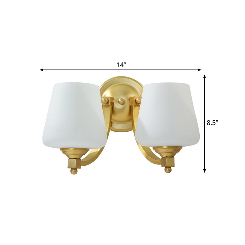 Modern Gold 1/2-Bulb Wall Sconce Lamp With White Glass Cup Design For Bedroom Lighting