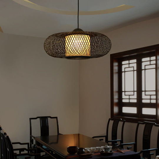 Bamboo Donut Ceiling Lamp: Modern Hanging Pendant Light For Living Room Black/Wood