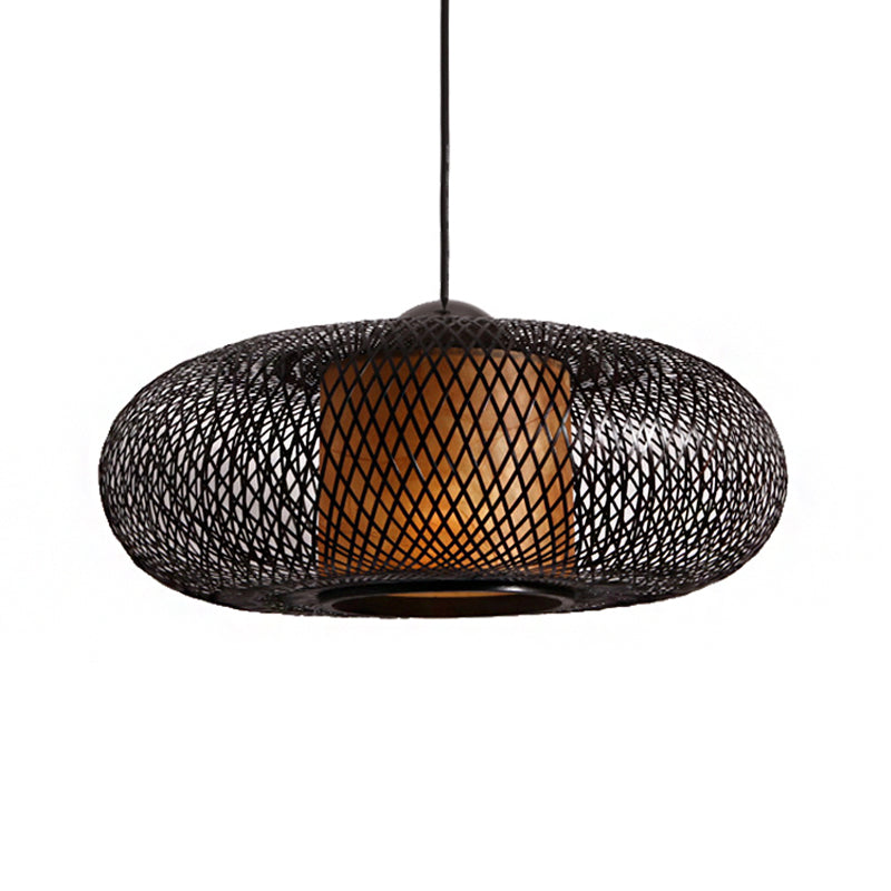 Bamboo Donut Ceiling Lamp: Modern Hanging Pendant Light For Living Room Black/Wood