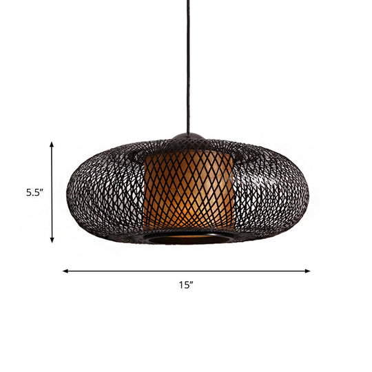 Modern Bamboo Donut Ceiling Lamp in Black/Wood for Living Room