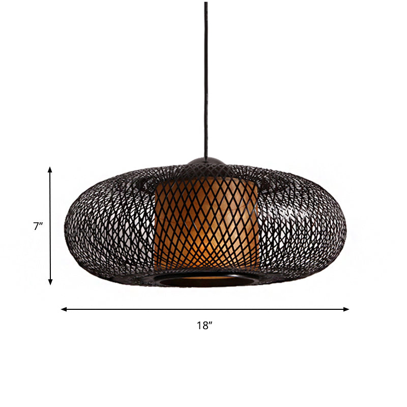 Bamboo Donut Ceiling Lamp: Modern Hanging Pendant Light For Living Room Black/Wood