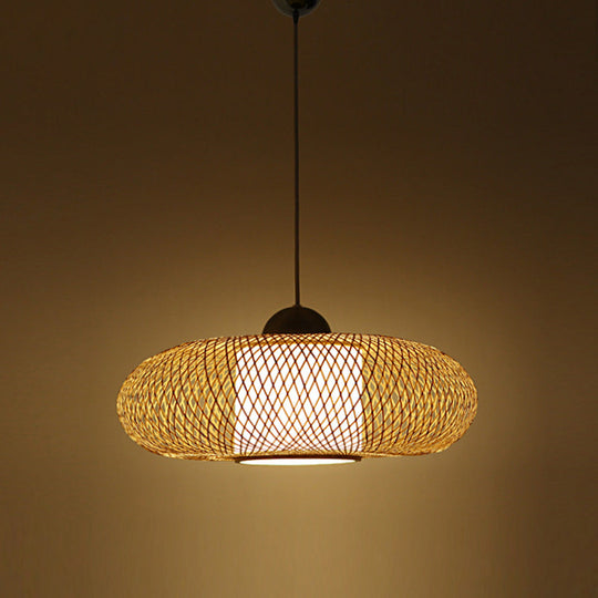 Bamboo Donut Ceiling Lamp: Modern Hanging Pendant Light For Living Room Black/Wood Wood / 15