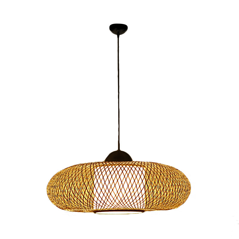 Modern Bamboo Donut Ceiling Lamp in Black/Wood for Living Room