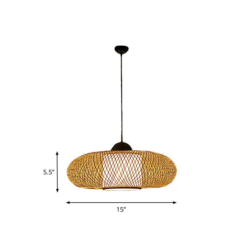 Bamboo Donut Ceiling Lamp: Modern Hanging Pendant Light For Living Room Black/Wood