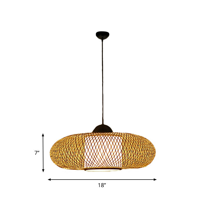 Modern Bamboo Donut Ceiling Lamp in Black/Wood for Living Room