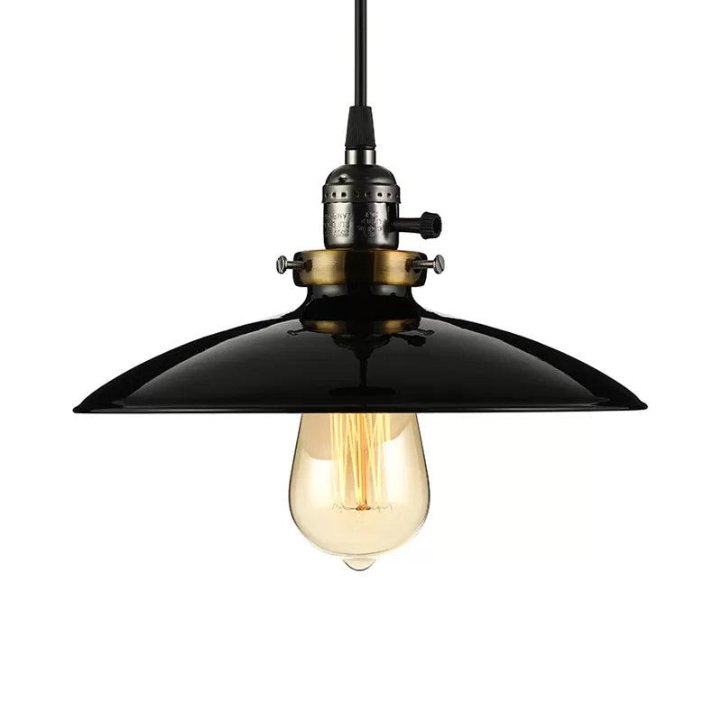 Industrial Style Saucer Metal Pendant Ceiling Light in Black/White for Living Room