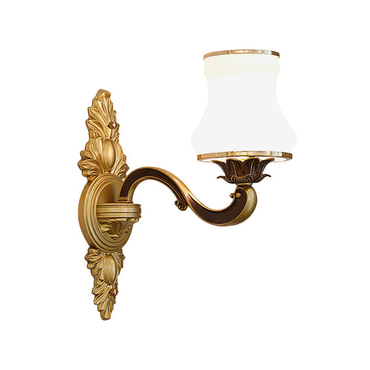 Traditional Stylish Bell Living Room Wall Lamp With Milk Glass And Metal Finish - Gold 1/2-Head