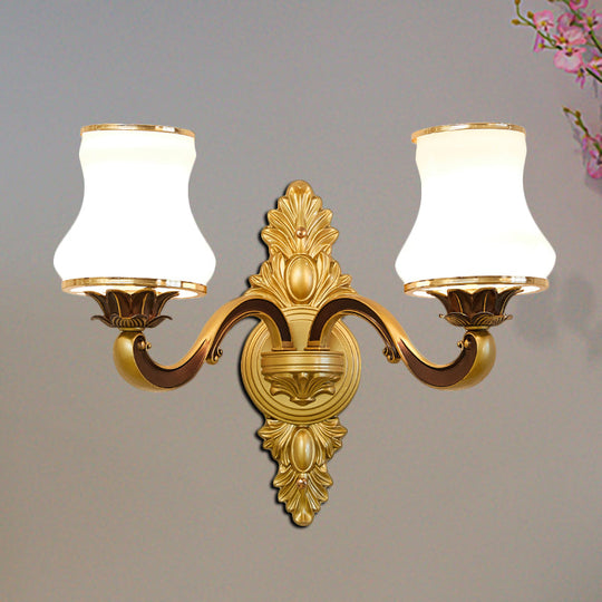 Traditional Stylish Bell Living Room Wall Lamp With Milk Glass And Metal Finish - Gold 1/2-Head