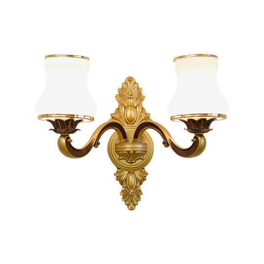 Traditional Stylish Bell Living Room Wall Lamp With Milk Glass And Metal Finish - Gold 1/2-Head